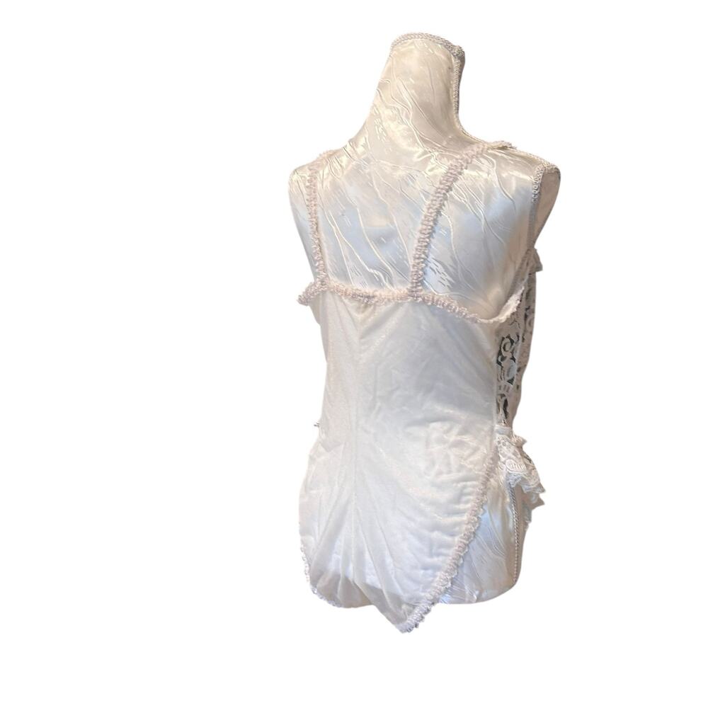 Vintage Green Velvet White Lace Body Suit Womens Sz Medium Goth Romance Coquette - Picture 4 of 16